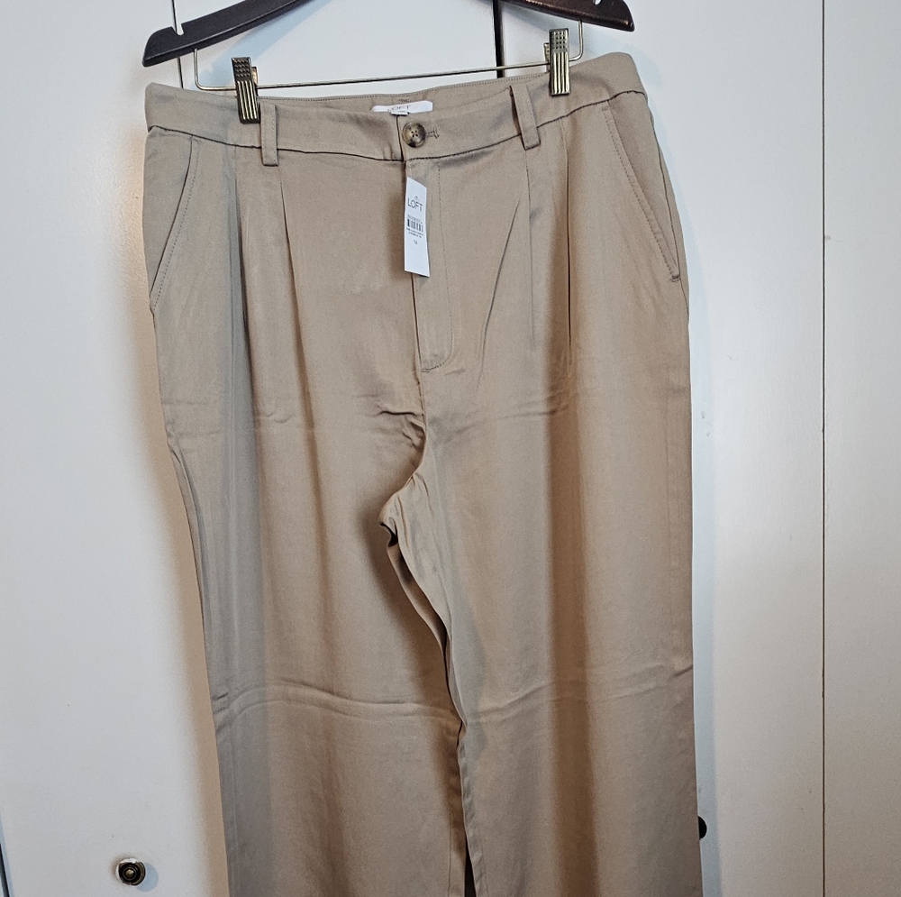 Loft Womens Pleated Pants Size 14 Beige Lyocell